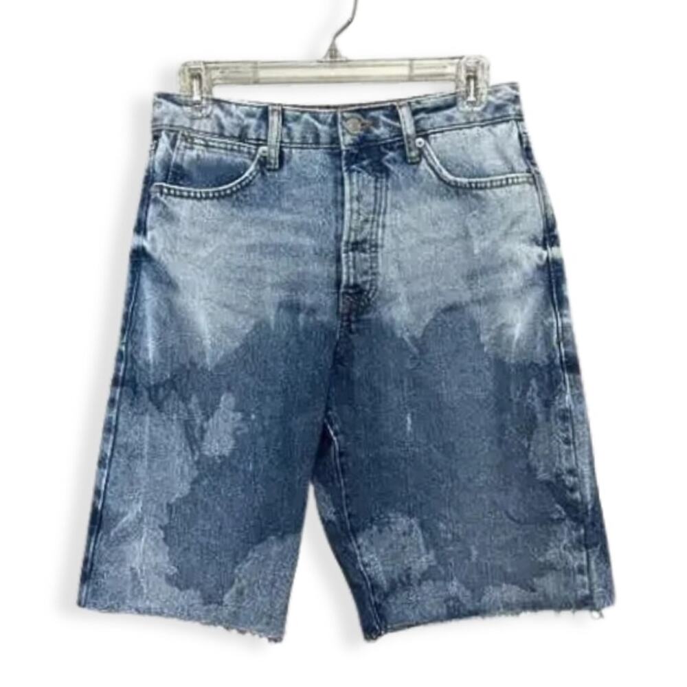 Topman Bermuda Shorts Cut Of Jorts Frayed Hem Acid Wash Denim Blue W 28 NWOT